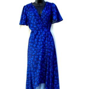 DKNY Blue Animal Print Wrap Dress Size S/M